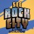 A blue and yellow background with the words " see rock city ".